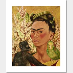 Self Portrait with Monkey and Parrot by Frida Kahlo Posters and Art